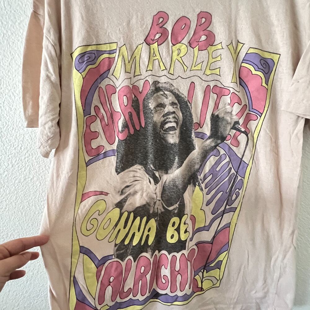 Zion Womens Bob Marley Colorful Retro Oversized Relaxed Tshirt Sz S/M‎ Music 70s - Picture 2 of 8
